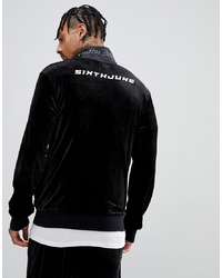 Sixth June Track Jacket In Black Velour With Logo Back Print