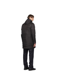 Thom Browne Black Down 4 Bar Quilted Hooded Coat