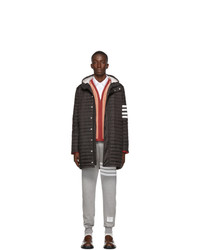 Thom Browne Black Down 4 Bar Quilted Hooded Coat