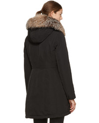 Moncler Black Down And Fur Arehdel Coat
