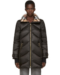 Burberry Black Down Chevron Quilted Coat