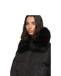 Yves Salomon Army Black Down Fur Collar Coat