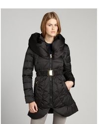 Laundry by Shelli Segal Black Quilted Down Filled Convertible Hood Three Quarter Puffer Coat