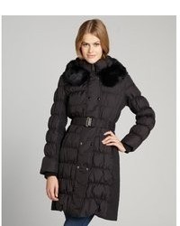 Via Spiga Black Quilted Pillow Collar Fur Trimmed Puffer Coat