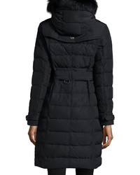 Burberry Brit Allerdale Hooded Puffer Coat W Removable Fur Trim
