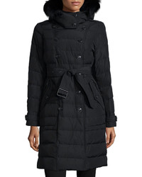 Burberry Brit Allerdale Hooded Puffer Coat W Removable Fur Trim