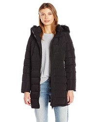 Calvin Klein Down Puffer Long Coat With Faux Fur Trimmed Hood