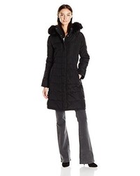 Calvin Klein Puffer Long Coat With Faux Fur Trimmed Hood