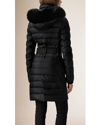 Burberry Down Filled Sateen Puffer With Fur Trimmed Hood