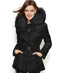 Laundry by Shelli Segal Faux Fur Hooded Belted Down Puffer Coat
