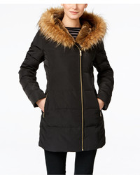 Cole Haan Faux Fur Trim Asymmetrical Down Puffer Coat