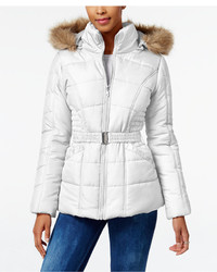 Rampage Faux Fur Trim Hooded Belted Puffer Coat Only At Macys