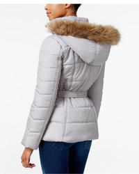 Rampage Faux Fur Trim Hooded Belted Puffer Coat Only At Macys