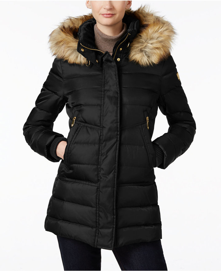 Vince Camuto Faux Fur Trim Hooded Puffer Coat, $250 | Macy's | Lookastic