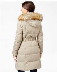 DKNY Faux Fur Trim Layered Puffer Coat
