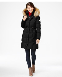 DKNY Faux Fur Trim Layered Puffer Coat