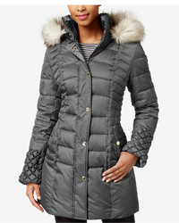Betsey Johnson Faux Fur Trim Quilted Puffer Coat