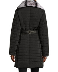 GORSKI Fur Trim Belted Puffer Coat Black
