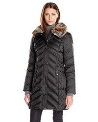 Halifax Traders Chevron Puffer Coat With Faux Fur Collar