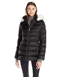 Halifax Traders Mid Length Puffer Coat With Faux Fur Hood