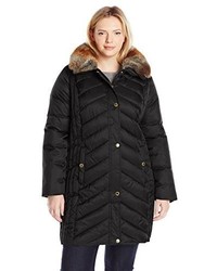 Halifax Traders Plus Size Chevron Puffer Coat With Faux Fur Collar