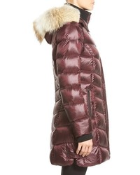 Bernardo Hooded Down Primaloft Coat With Genuine Coyote Fur Trim