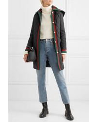 Gucci Hooded Grosgrain Trimmed Quilted Shell Coat