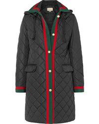 Gucci Hooded Grosgrain Trimmed Quilted Shell Coat