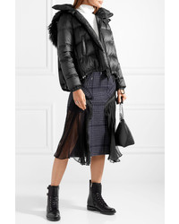 Sacai Hooded Shearling Trimmed Quilted Shell Down Coat Black