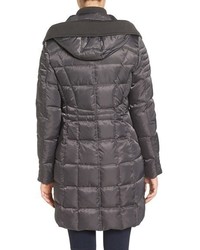 Vince Camuto Knit Trim Hooded Down Feather Fill Coat