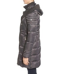 Vince Camuto Knit Trim Hooded Down Feather Fill Coat
