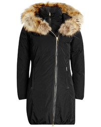 Woolrich Layered Down Coat With Fur Trimmed Hood