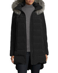 Derek Lam 10 Crosby Long Fur Trimmed Hooded Puffer Coat Black