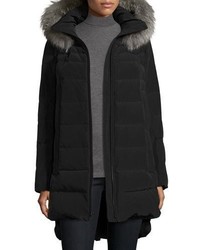 Derek Lam 10 Crosby Long Fur Trimmed Hooded Puffer Coat Black