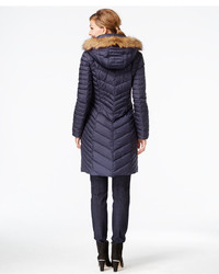 Andrew Marc Marc New York Faux Fur Trim Chevron Quilted Down Coat