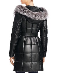 Maximilian Furs Fox Fur Trim Quilted Leather Puffer Coat
