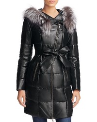 Maximilian Furs Fox Fur Trim Quilted Leather Puffer Coat