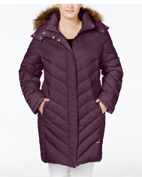 Kenneth Cole Plus Size Faux Fur Trim Chevron Quilted Down Puffer Coat