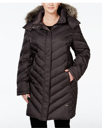 Kenneth Cole Plus Size Faux Fur Trim Chevron Quilted Down Puffer Coat