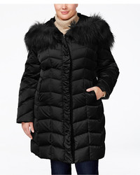 T Tahari Plus Size Faux Fur Trim Puffer Coat