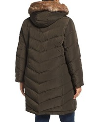 Calvin Klein Plus Size Water Resistant Puffer Coat With Faux Fur Trim
