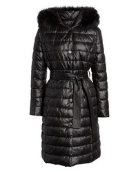 Kenneth Cole New York Quilted Coat With Faux Fur Collar