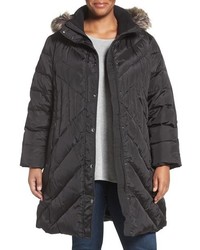 London Fog Quilted Coat With Faux Fur Trim