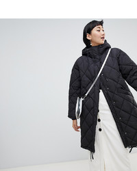 Monki Quilted Lightweight Coat With Hoodie In Black