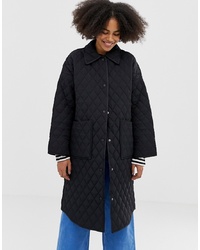 Monki Quilted Long Line Jacket In Black