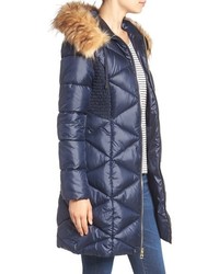 GUESS Quilted Puffer Coat With Faux Fur Trim