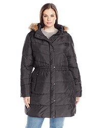U.S. Polo Assn. Plus Size Long Puffer Coat With Faux Fur Trimmed Hood