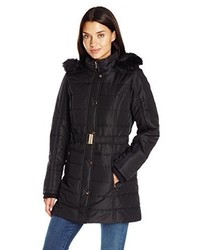 Weathertamer Belted Puffer Coat With Faux Fur Trimmed Hood