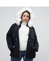 Asos Curve Asos Design Curve Puffer Jacket With Waist Detail And Faux Fur Hood