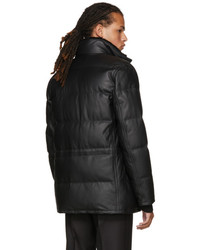 Brioni Black Leather Puffer Jacket